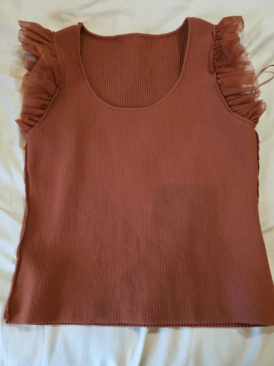 Bailey 44 Rust Ruffle Sleeve Ribbed Tank Top - Picture 4 of 11